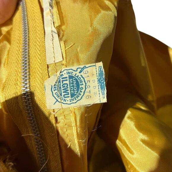 Vintage 1960s Gold Satin Evening Gown with Bow Detail - Union Label Party Dress - Picture 5 of 7
